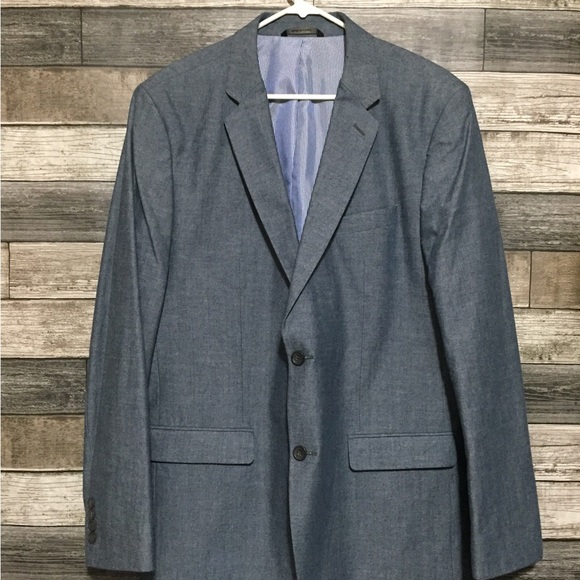 Banana Republic Tailored Slim Fit Blazer Men’s 46L Blue 2 Button 100% Cotton - Picture 4 of 10